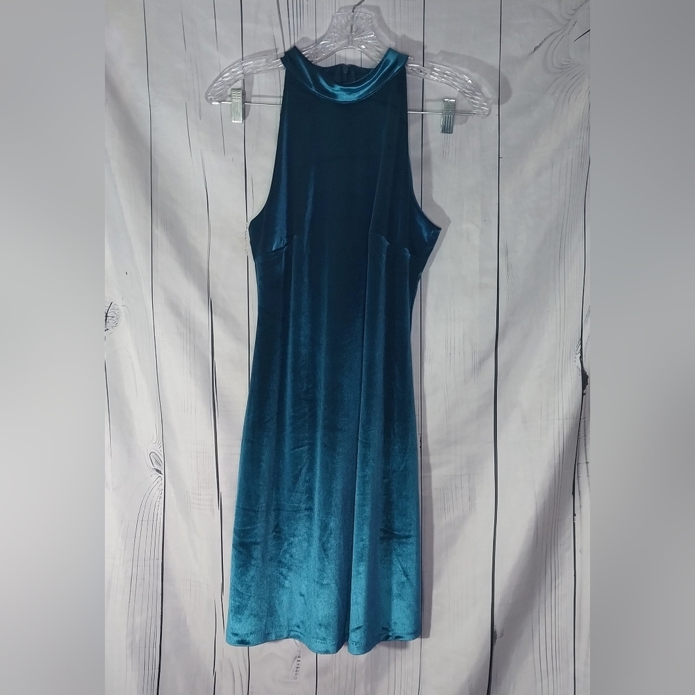 WHBM Halter Neck 90's Whimsigoth Teal Velvet Shift Dress